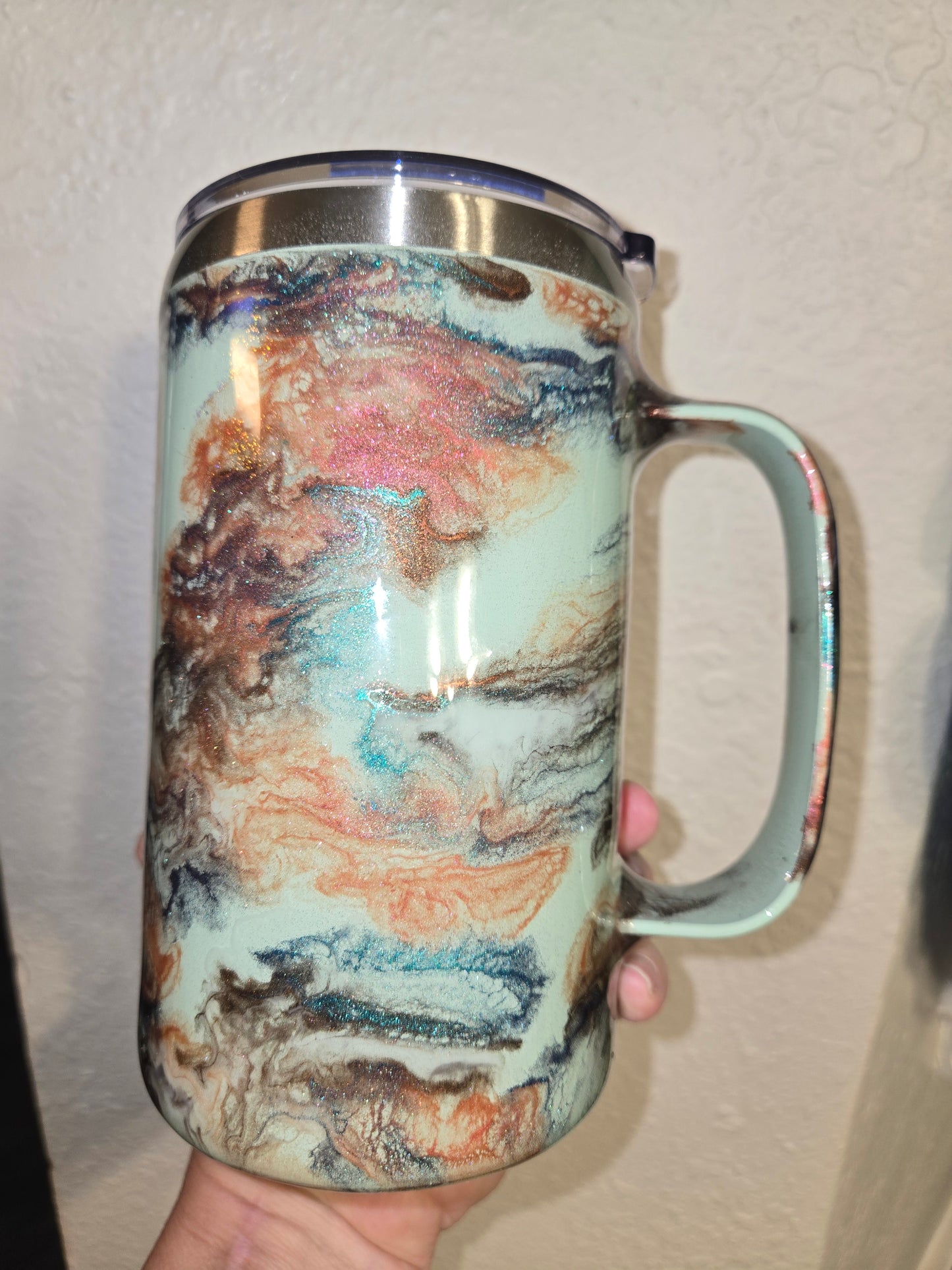 #34 Lg Coffee Mug Mint Swirl