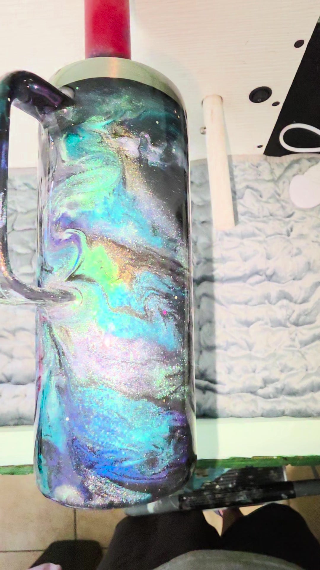 Back of the tumbler showing the dark galaxy alcohol ink marble