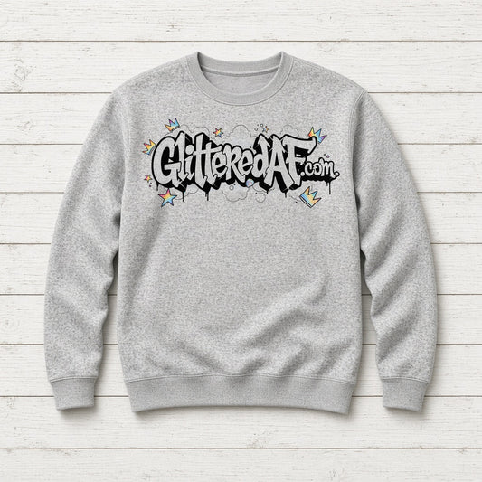 AF GAF Woobie DTF design on a heather gray crew neck sweatshirt